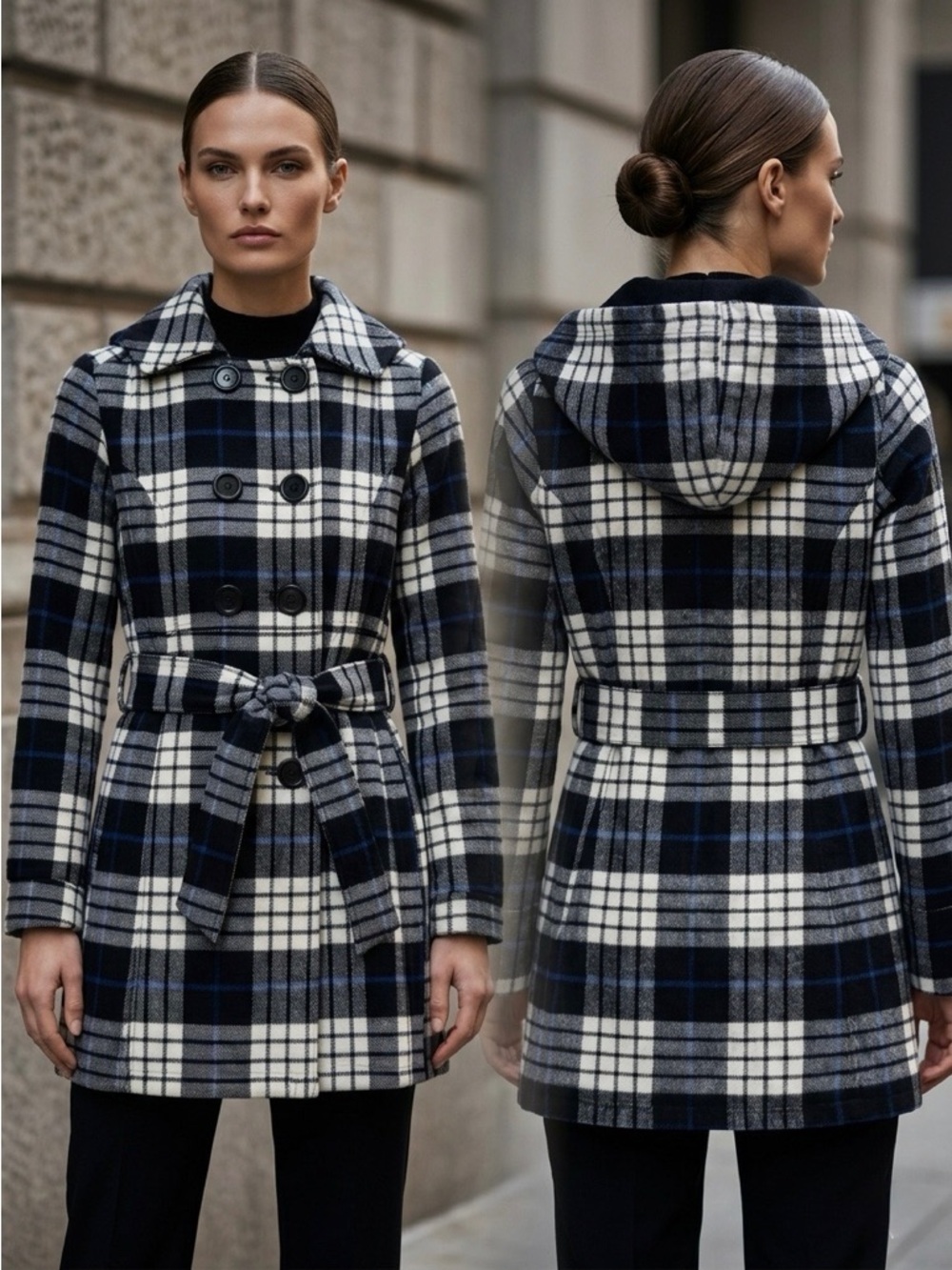 Self Esteem Plaid Hooded Belted Jacket